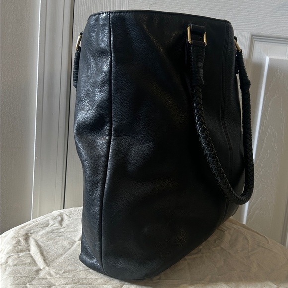 Margot Classic Black Leather Tote Handbag with Braided Handles - Picture 3 of 5